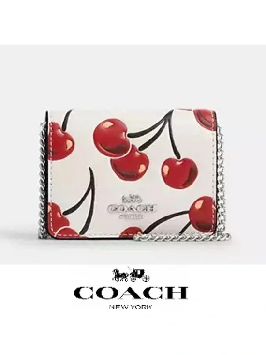 Coach Cherry Print Mini Leather Crossbody in White and Red - Picture 1 of 6